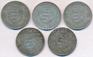 1947. 5Ft Ag "Kossuth" (5x) T:2,2- patina
