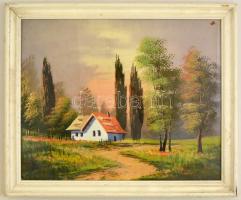 Zorkóczy jelzéssel: Magányos házikó. Vegyes technika, papír, üvegezett keretben, 40×50 cm