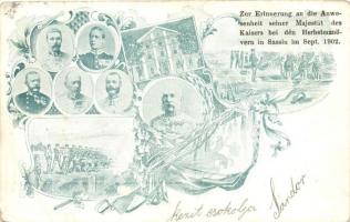 1902 Sasvár, Sassin, Sastin; Emléklap az őszi hadgyakorlatok emlékére, Ferenc József / Zur Erinnerung an die Anwesenheit seiner Majestat des Kaisers bei den Herbstmanövern / In memory of the presence of his Majesty the Emperor during the autumn maneuvers. Art Nouvea, floral (EB)