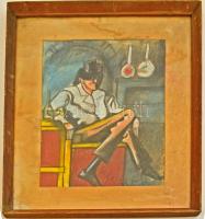 Scheiber jelzéssel: Kalapos férfi. pasztell, papír, üvegezett keretben, 38×28 cm