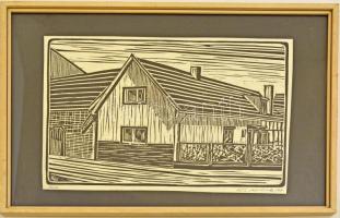 Olvashatatlan jelzéssel: Ház. Lino, papír, üvegezett keretben, 23×30 cm