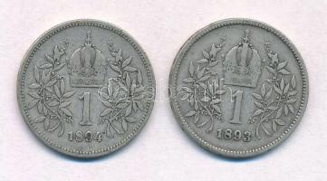 Ausztria 1893-1894. 1K Ag "Ferenc József" (2x) T:2-
Austria 1893-1894. 1 Corona "Fra...