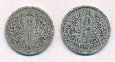 Ausztria 1893-1895. 1K Ag "Ferenc József" (2x) T:2-
Austria 1893-1895. 1 Corona "Fra...