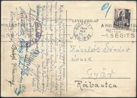 1944 A Gyóni Géza Irodalmi Társaság tagjai  által küldött és aláírt képeslap elesett katona családjá...