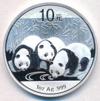 Kína 2013. 10Y Ag Pandák (1oz/0.999) T:PP China 2013. 10 Yuan Ag Pandas (1oz/0.999) C:PP