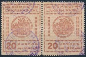 1922 Sümeg városi lakáshivatali bélyeg 20K pár (22.000)