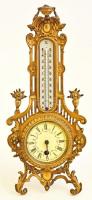 Gazdagon díszített asztali óra hőmérővel, nem működik, kulcs nélkül, porcelán számlappal, m:41 cm