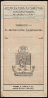 1940 Jurkó és Róna Autóservice autókarbantartási megállapodás, 31,5x15,5 cm