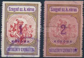 1909 Szeged városi anyakönyvi kivonati díj 1K + 2K I. típus (9.000)