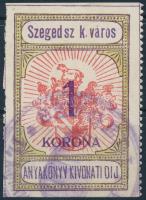 1913 Szeged városi anyakönyvi kivonati díj 1K az sz és k után hiányzik a pont tévnyomat (9.000)