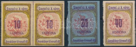 1920 Szeged városi anyakönyvi kivonati díj füzetbélyeg I. típus sor, a 10K párban (21.500)