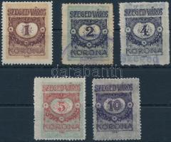 1919 Szeged városi illetékbélyeg 5 klf érték vékony papíron (25.500) (50f hiányzik)
