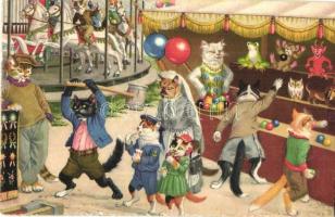 Cats in the amusement park. Alfred Mainzer, Max Künzli No. 4680. (gluemark)