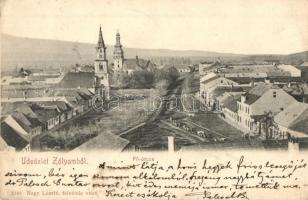 Zólyom, Zvolen; Fő utca, üzletek, templom. Nagy László felvétele / main street, shops, church (EK)