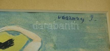 Vaszary jelzéssel: Kalapos női akt háttal. Vegyes technika, papír, üvegezett keretben, 20×14 cm