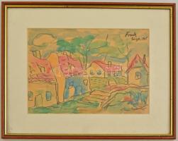 Frank jelzéssel: Utca részlet. Akvarell-szén, papír, üvegezett keretben, 20×29 cm