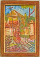 Ilosvai jelzéssel: Utca részlet. Olaj, karton, üvegezett keretben, 55×36 cm