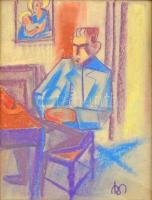BA jelzéssel: Ülő férfi. Pasztell, papír, üvegezett keretben, 42×28 cm