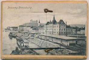 Pozsony, Pressburg, Bratislava; leporellólap, benne vasútállomás / leporellocard, inside railway station