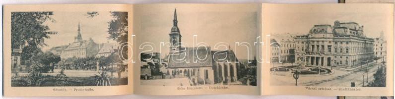 Pozsony, Pressburg, Bratislava; leporellólap, benne vasútállomás / leporellocard, inside railway sta...