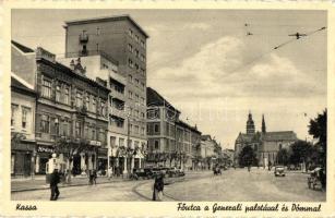 Kassa, Kosice - 3 db régi városképes lap: Generali palota, automobilok, Bankófüred, Főposta / 3 pre-1945 town-view postcards: palace, automobiles, spa hotel, main post office