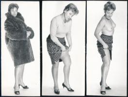 cca 1969 Vetkőzőszám negyven felett, 9 db szolidan erotikus vintage fénykép, 17,5x8 cm / 9 erotic photos