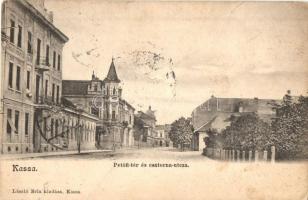 Kassa, Kosice - 3 db régi városképes lap: Petőfi tér és Csatorna utca, Közigazgatási tanfolyam palot...