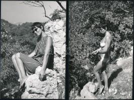 cca 1976 Linda napfürdője, 4 db szolidan erotikus vintage fénykép, 18x12 cm / 4 erotic photos