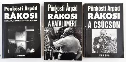 Pünkösti Árpád három könyve:  Rákosi a hatalomért. 1945-1948. Magyarország felfedezése. Rákosi a csúcson. 1948-1953.  Rákosi bukása, száműzetése és halála 1953-1971.  Bp.,1982-2001, Európa. Kiadói papírkötés.