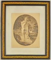 Prihoda István (1891-1965):Törölköző női akt, színezett rézkarc, papír, jelzett, üvegezett keretben,...