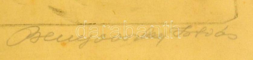 Benyovszky István (1898-1969): Lovasszán, színezett rézkarc, papír, jelzett, üvegezett keretben, 29×...