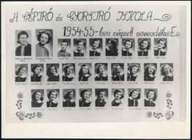 1966 Győr, Gépíró és Gyorsíró Iskola tanárai és végzős növendékei, 2 db kistabló, az egyiken törésvo...