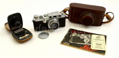 1949 E. Leitz Leica IIIc fényképezőgép, Summar f=5cm 1:2 objektívvel, erdeti bőr tokjában, eredeti h...