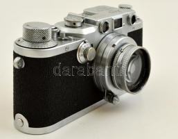 1949 E. Leitz Leica IIIc fényképezőgép, Summar f=5cm 1:2 objektívvel, erdeti bőr tokjában, eredeti h...