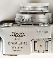 1949 E. Leitz Leica IIIc fényképezőgép, Summar f=5cm 1:2 objektívvel, erdeti bőr tokjában, eredeti h...