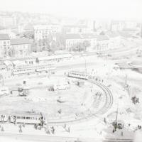 cca 1971 Budapest, villamosok a Moszkva téren, 2 db vintage negatív, 6x6 cm
