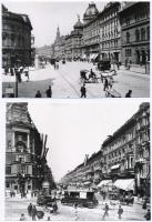 cca 1900 Budapest, az első villamosok és talán az utolsó lóvasút, Fekete György (1904-1990) budapesti fényképész gyűjtéséből, 2 db mai nagyítás, 13x15,5 cm és 10,5x16 cm