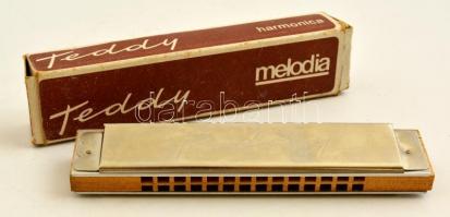 Melodia Teddy lengyel szájharmonika, eredeti dobozában, jó állapotban, h: 14 cm