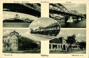 Párkány, Stúrovó; Duna-híd a Bazilikával (Esztergom), Vasútállomás, Járásbíróság, Rákóczi út, szálloda / Danube bridge, basilica church, railway station, court, street view, hotel