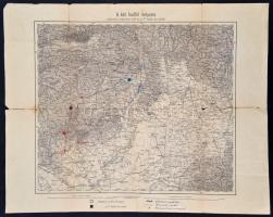 cca 1920-1940 Északi hadjárat hadmozdulatának térképe, rajta a két hadfél helyzetével, későbbi kiadás, a hajtások mentén szakadt, K. u. K. Militär-Geographisches Institut, 34x40 cm.