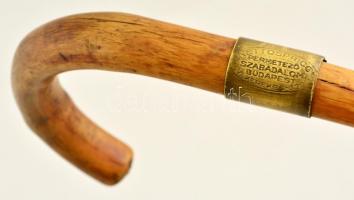 Régi fa sétabot, réz gyűrűvel és gumival, m: 86 cm