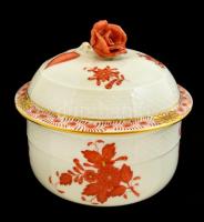 Herendi Apponyi mintás porcelán cukortartó, kézzel festett, jelzett, hibátlan, m: 9 cm, d: 9 cm.