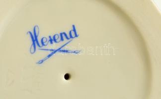 Herendi csipkebogyó mintás kínáló, delfintalapzaton, kézzel festett, jelzett, kopott, m: 9 cm, d: 14...