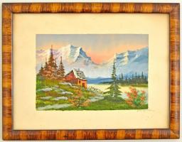 Olvashatatlan jelzéssel: Alpesi táj. Vegyes technika, papír, keretben, 14,5×22,5 cm