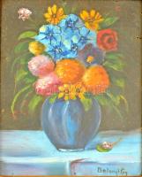 Bakonyi jelzéssel: Virágcsendélet. Olaj, karton, üvegezett keretben, 32×24 cm