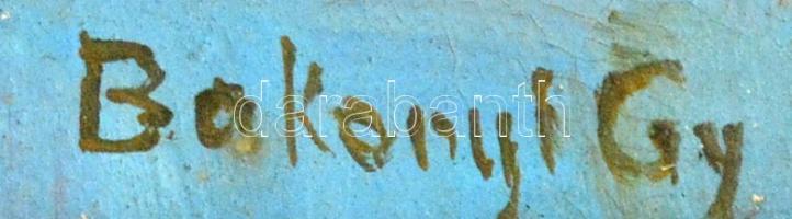 Bakonyi jelzéssel: Virágcsendélet. Olaj, karton, üvegezett keretben, 32×24 cm