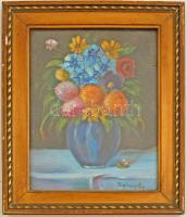 Bakonyi jelzéssel: Virágcsendélet. Olaj, karton, üvegezett keretben, 32×24 cm