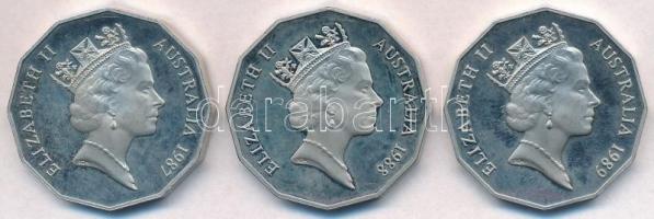 Ausztrália 1987. 50c Cu-Ni + 1988. 50c Cu-Ni "Ausztrália 200. évfordulója" + 1989. 50c Cu-...