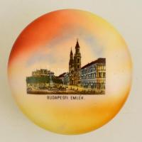 Victoria csehszlovák városképes (Budapest Petőfi tér) bonbonier, matricás, jelzett, d: 13 cm