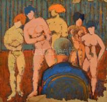 Bordás Ferenc (1911-1982): Pávatollas csendélet, olaj, farost, jelzett, fa keretben, 45,5×43,5 cm